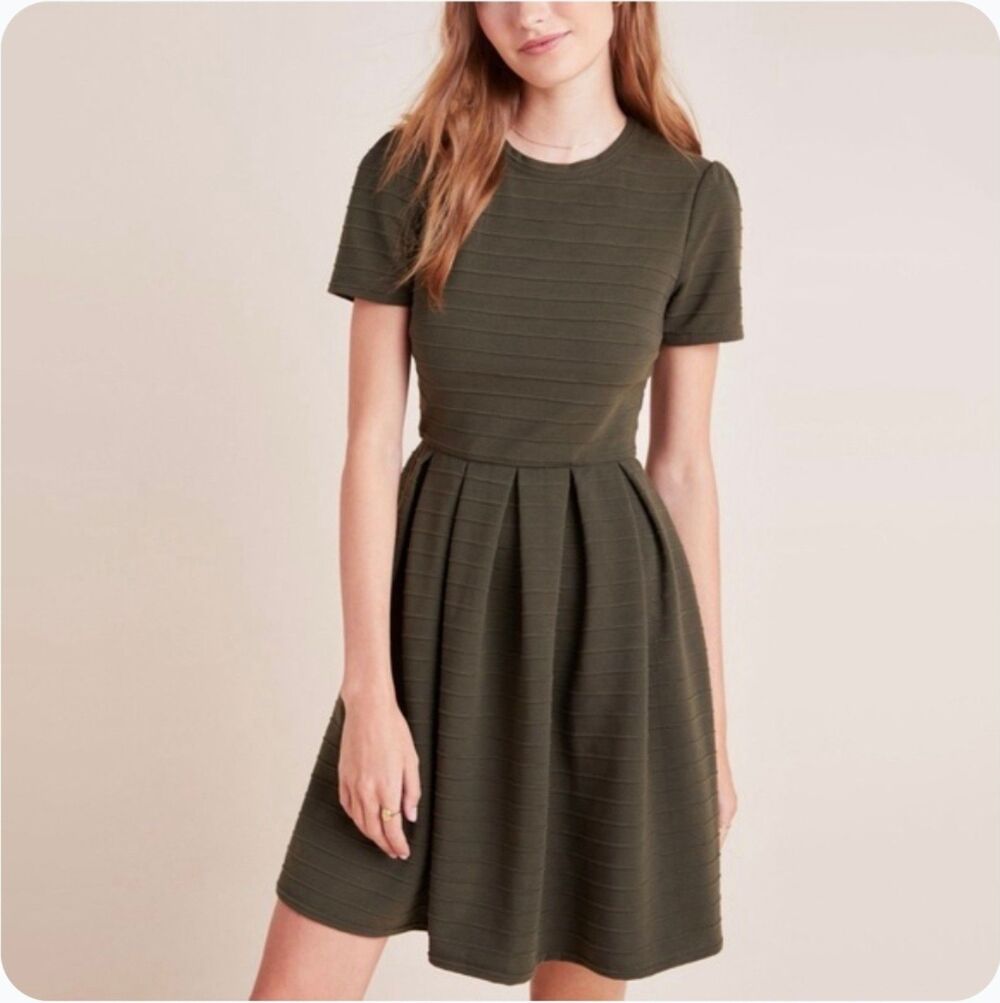 Hutch Anthropologie Maddie Mini Fit and Flare Olive Army Green Size SP